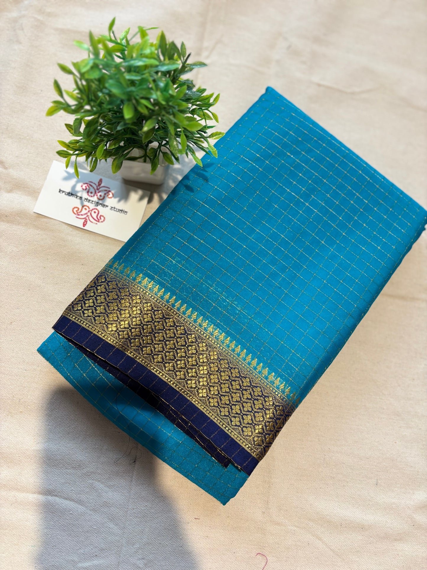 Semi Mysore silk checks(1pieces left) all sarees come with elbow length sleeves