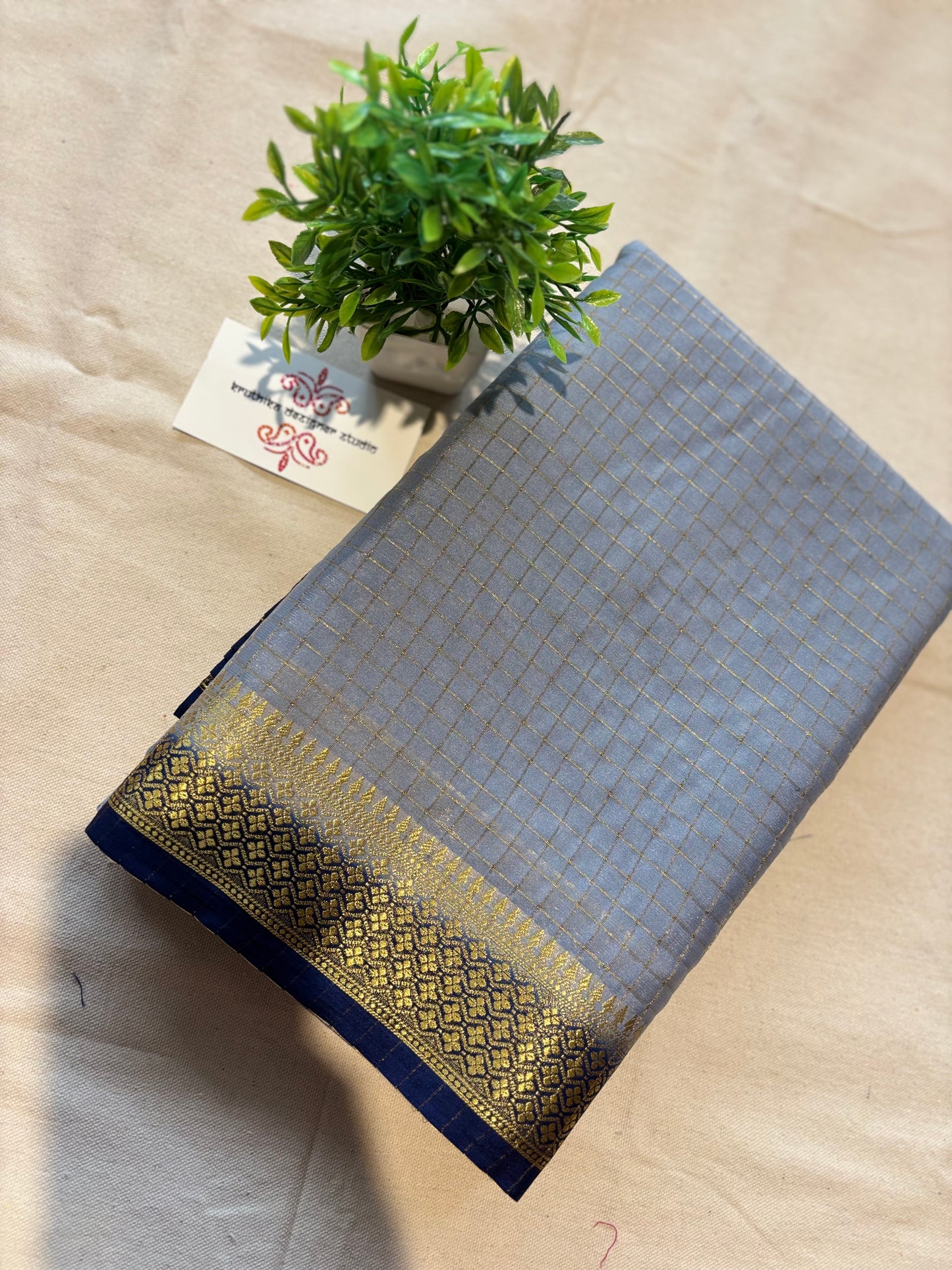 Semi Mysore silk checks(1pieces left) all sarees come with elbow length sleeves