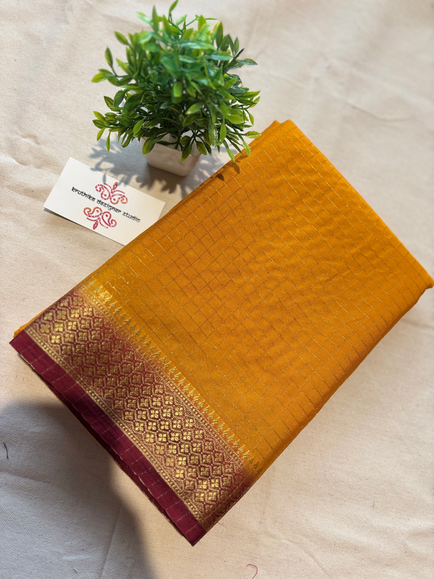 Semi Mysore silk checks(1pieces left) all sarees come with elbow length sleeves