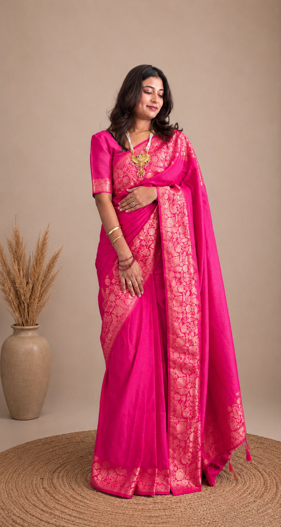 Banarasi satin saree (dark pink)