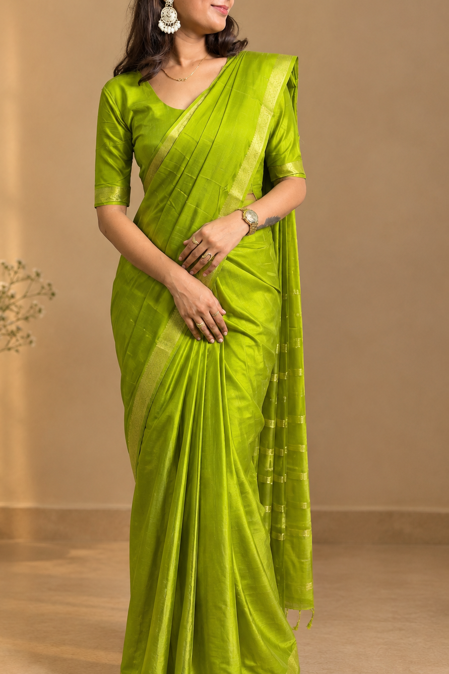 Crepe silk piping boarder saree