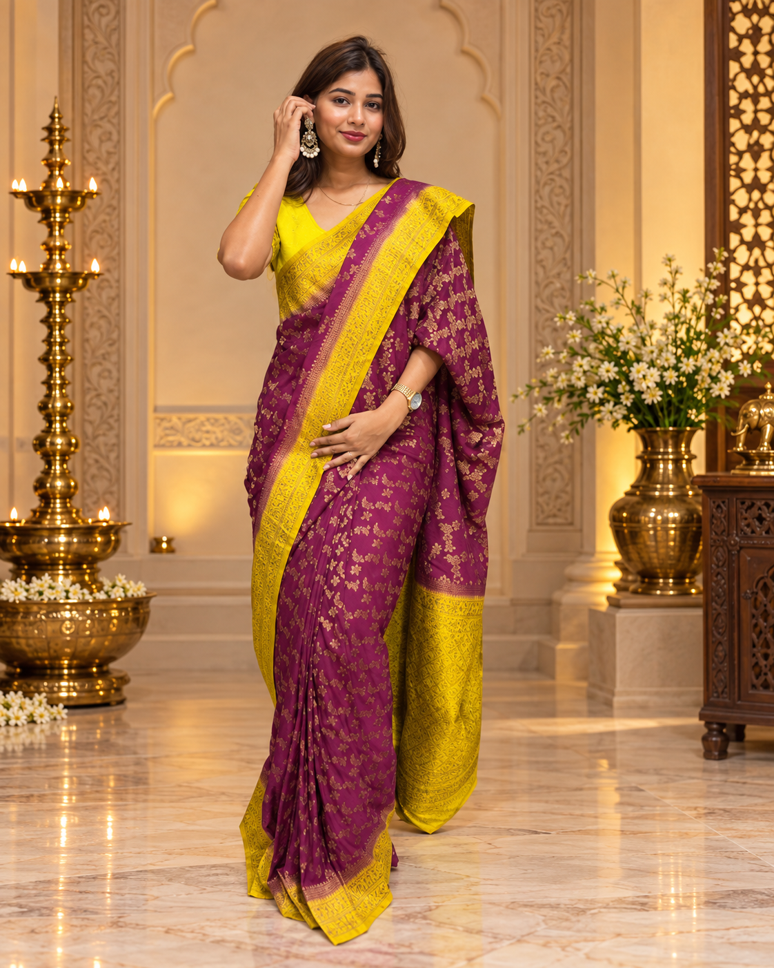 Traditional jaal pattern saree