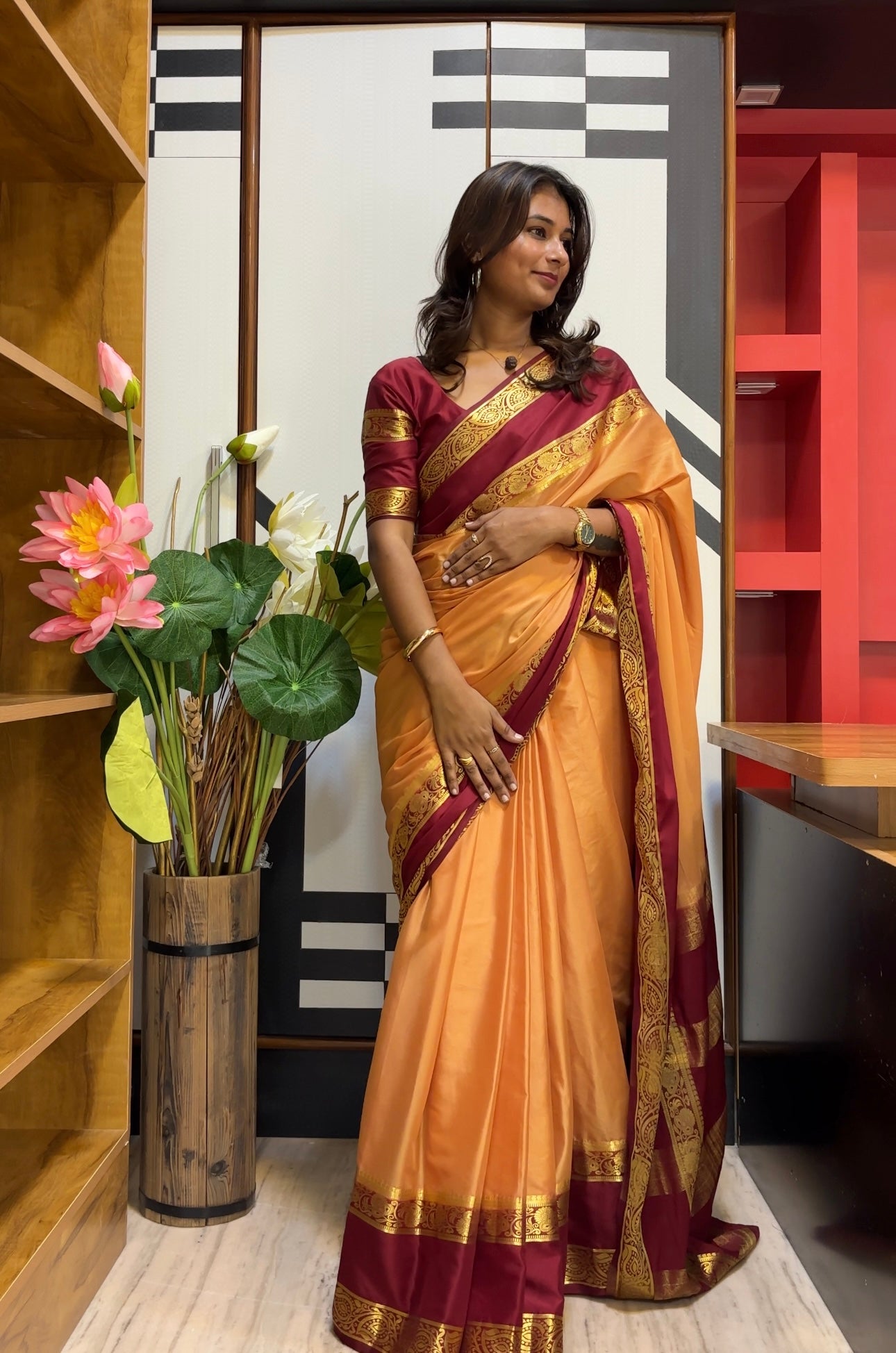 Semi Mysore silk saree bentex boarder