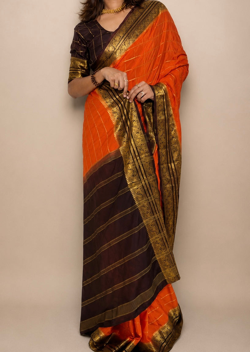 Mysore Crepe Silk Vintage Checks Saree