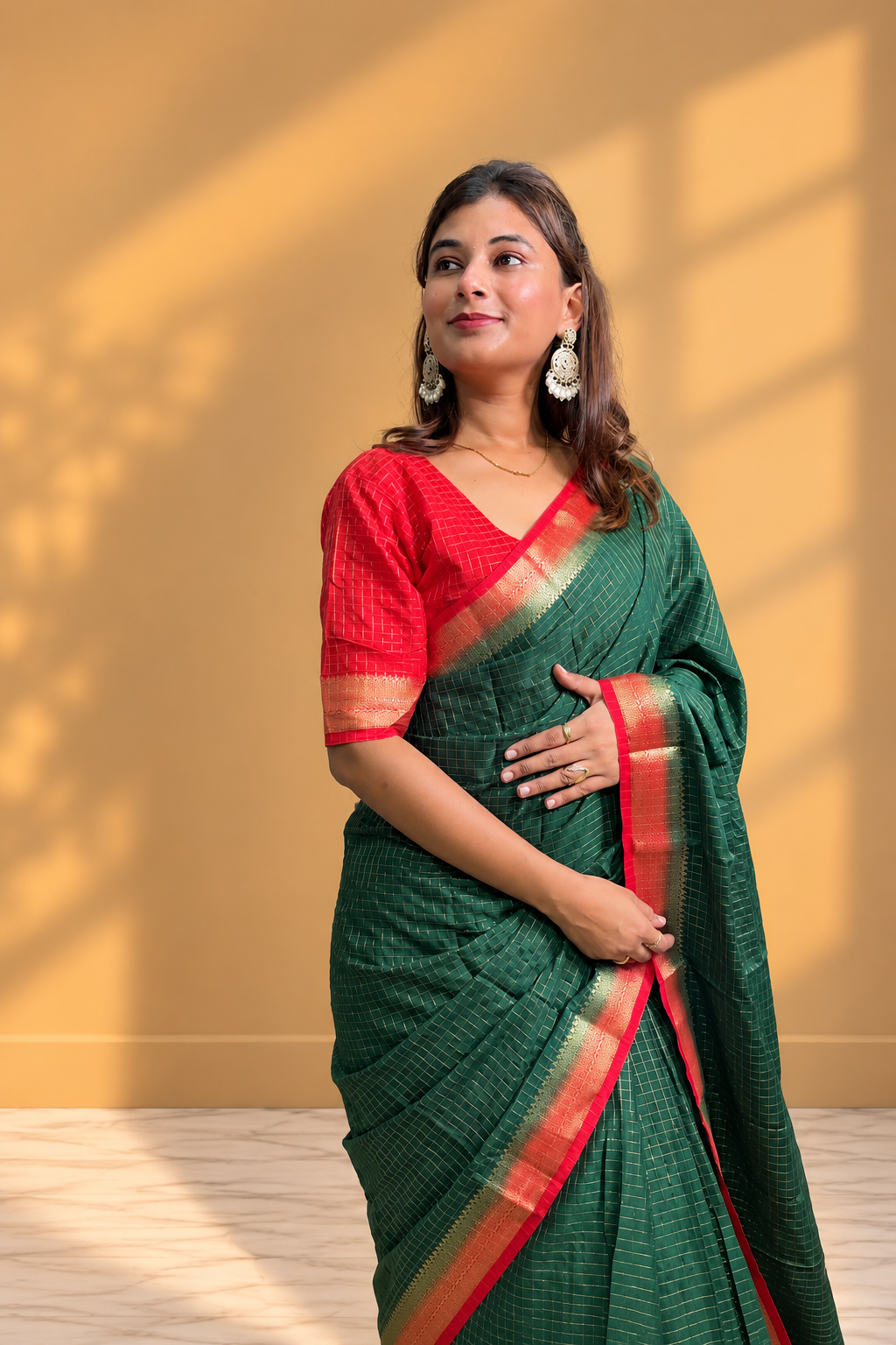 Crepe silk checks saree