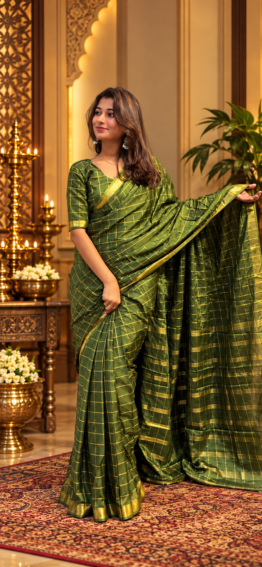 Mysore crepe silk big checks saree