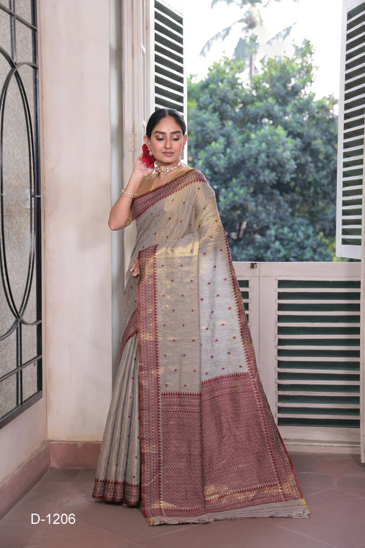 MYRA MOONWEAVE TUSSAR TISSUE SAREE