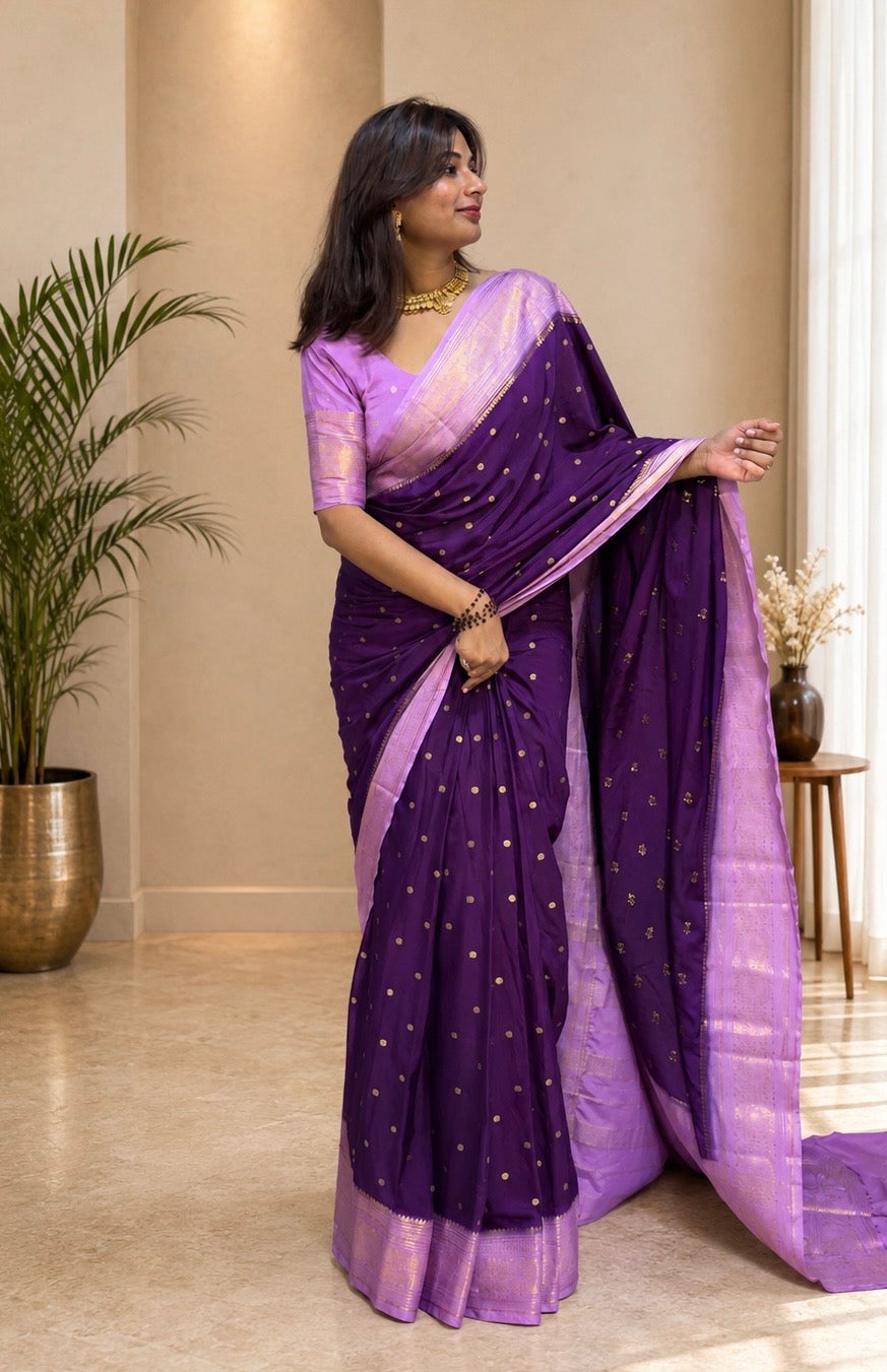 Mysore crepe silk small butti saree