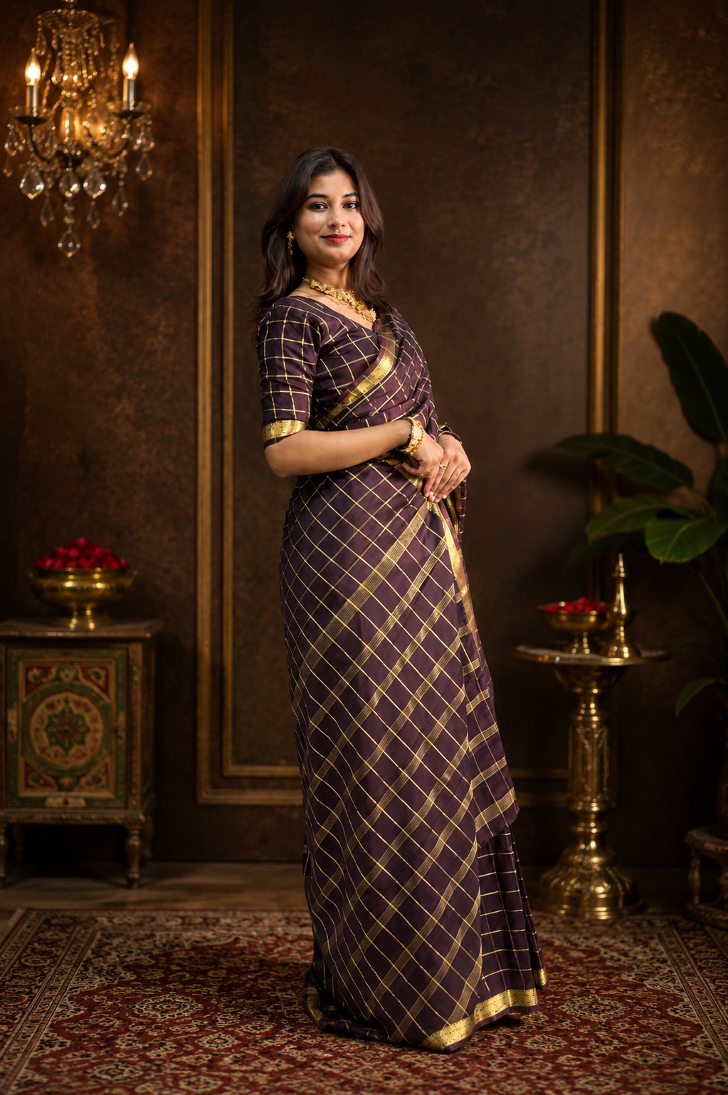 Mysore crepe silk big checks saree