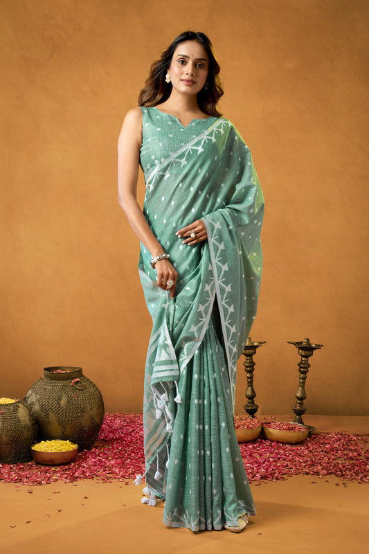 Ruffle raga Cotton Linen Weaved Saree