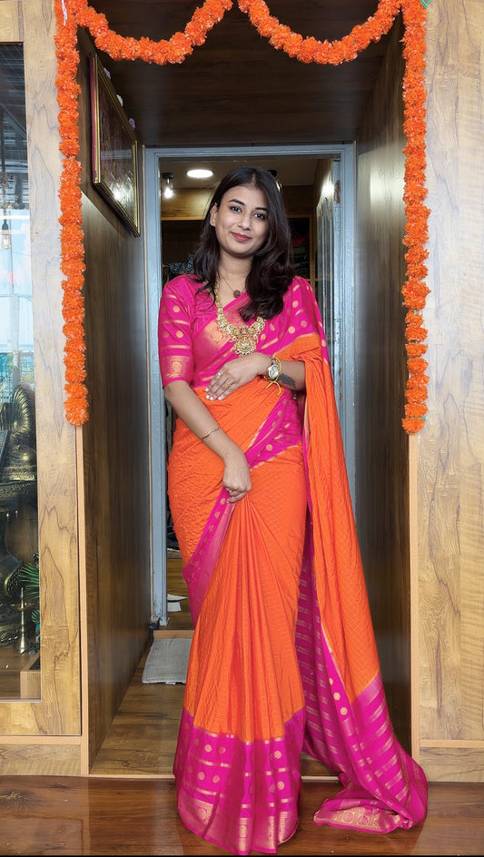 Semi Mysore silk checks contrast