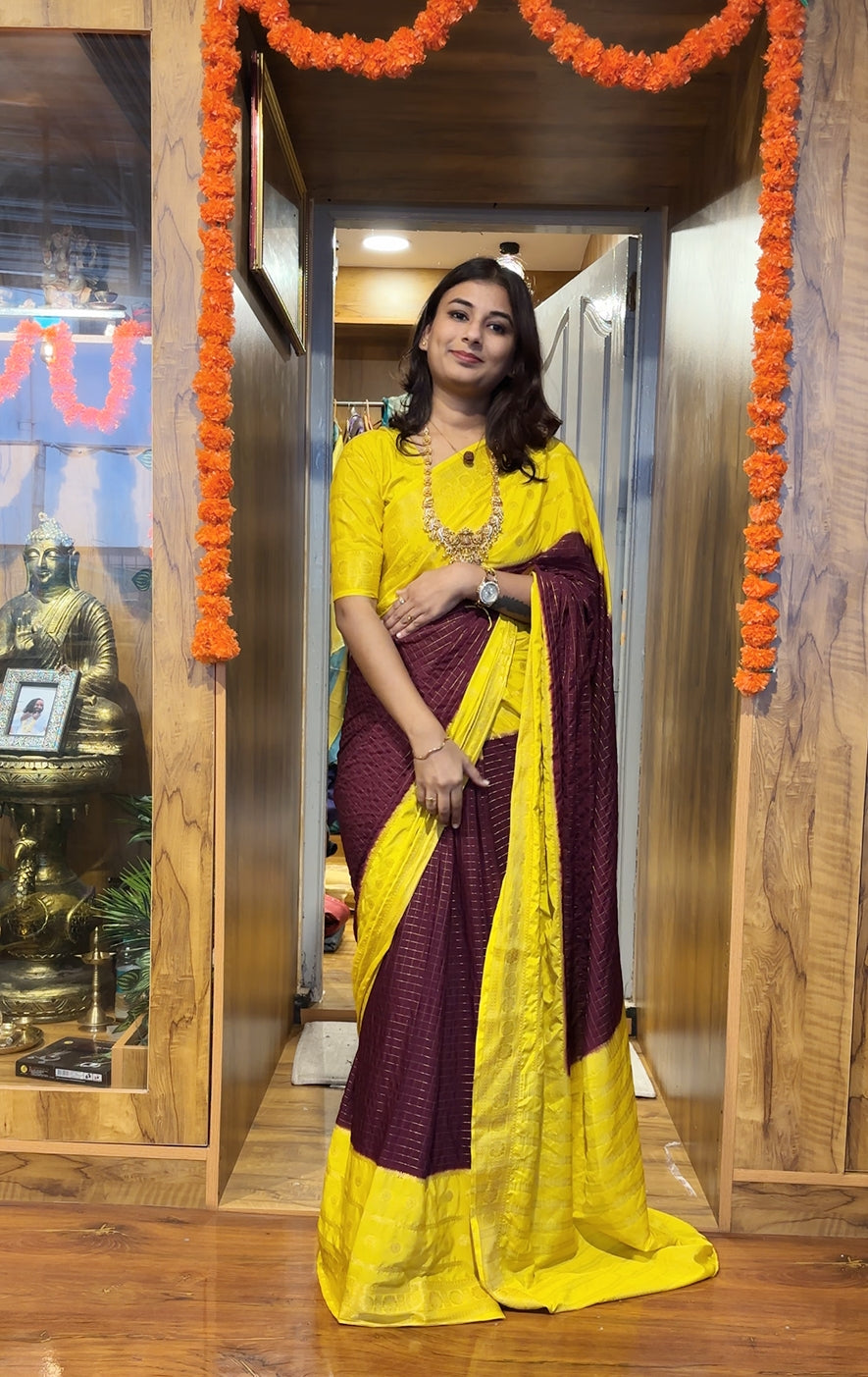 Semi Mysore silk checks contrast