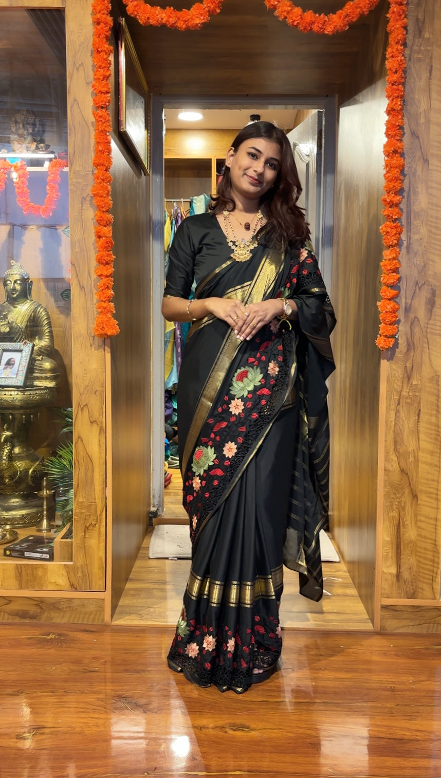 Premium Semi Mysore silk cutwork saree