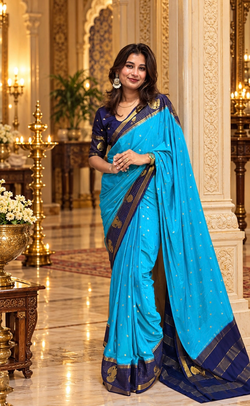 Mysore crepe silk gandaberunda border saree