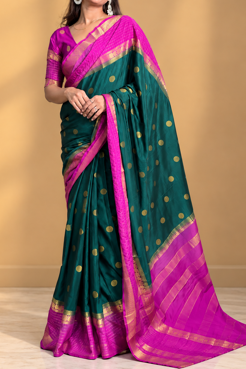Mysore crepe silk checks boarder saree
