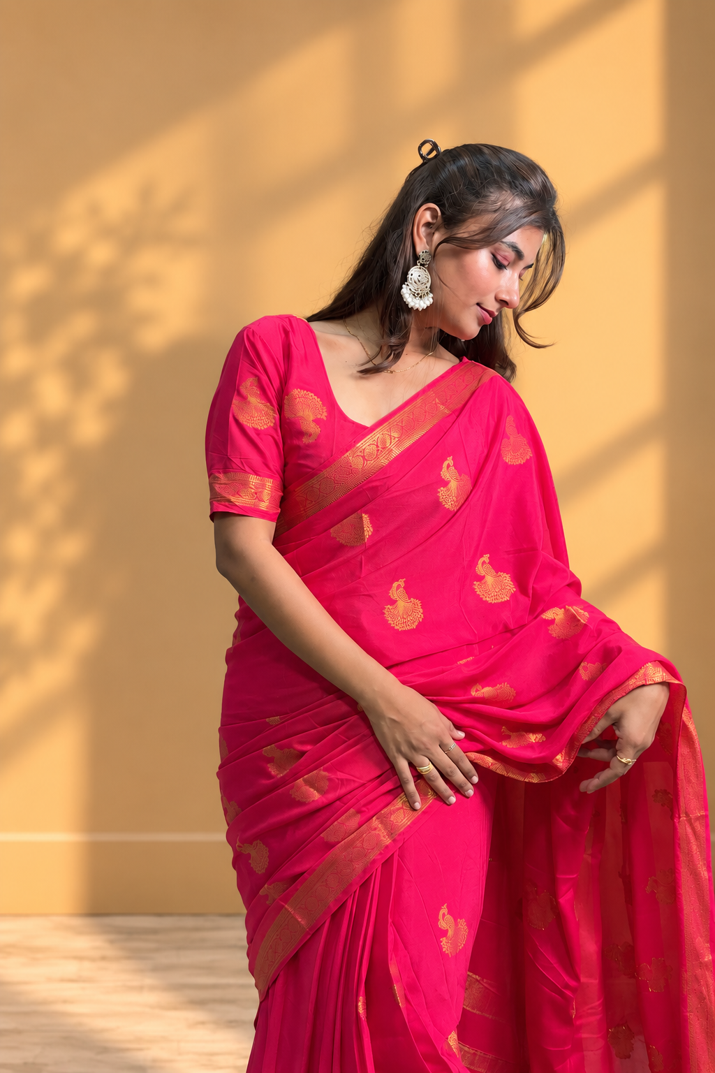 Mysore crepe silk peacock butti saree