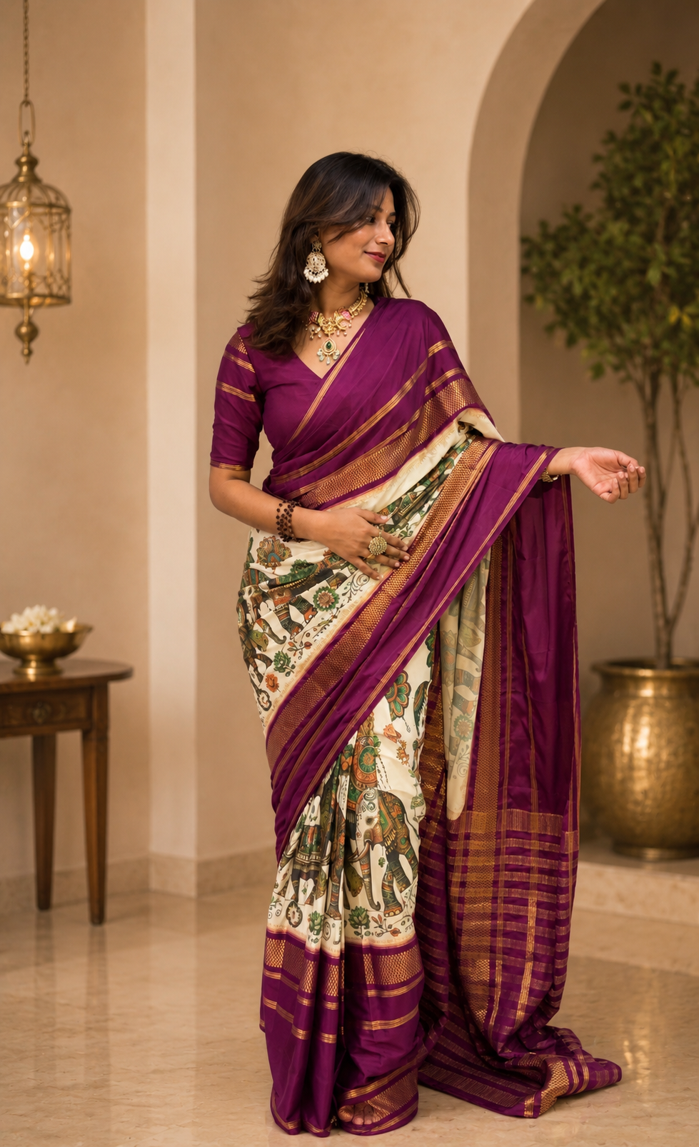 Kalamkari print Mysore crepe saree