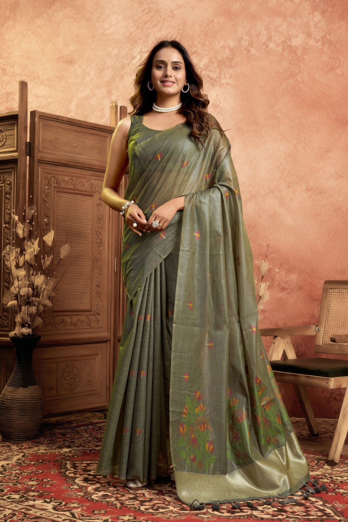 TRIVENIKA MEHATAB LINEN SAREE