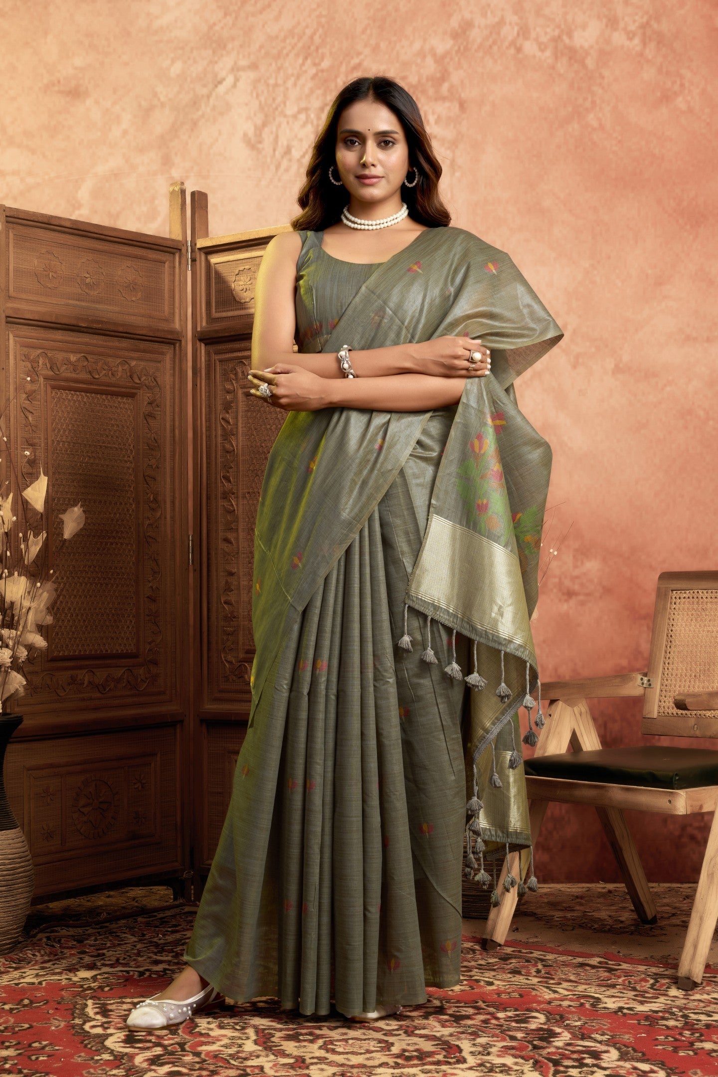 TRIVENIKA MEHATAB LINEN SAREE
