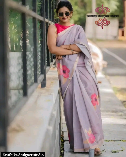 Cotton linen zip n go saree with highneck (sleeveless)blouse