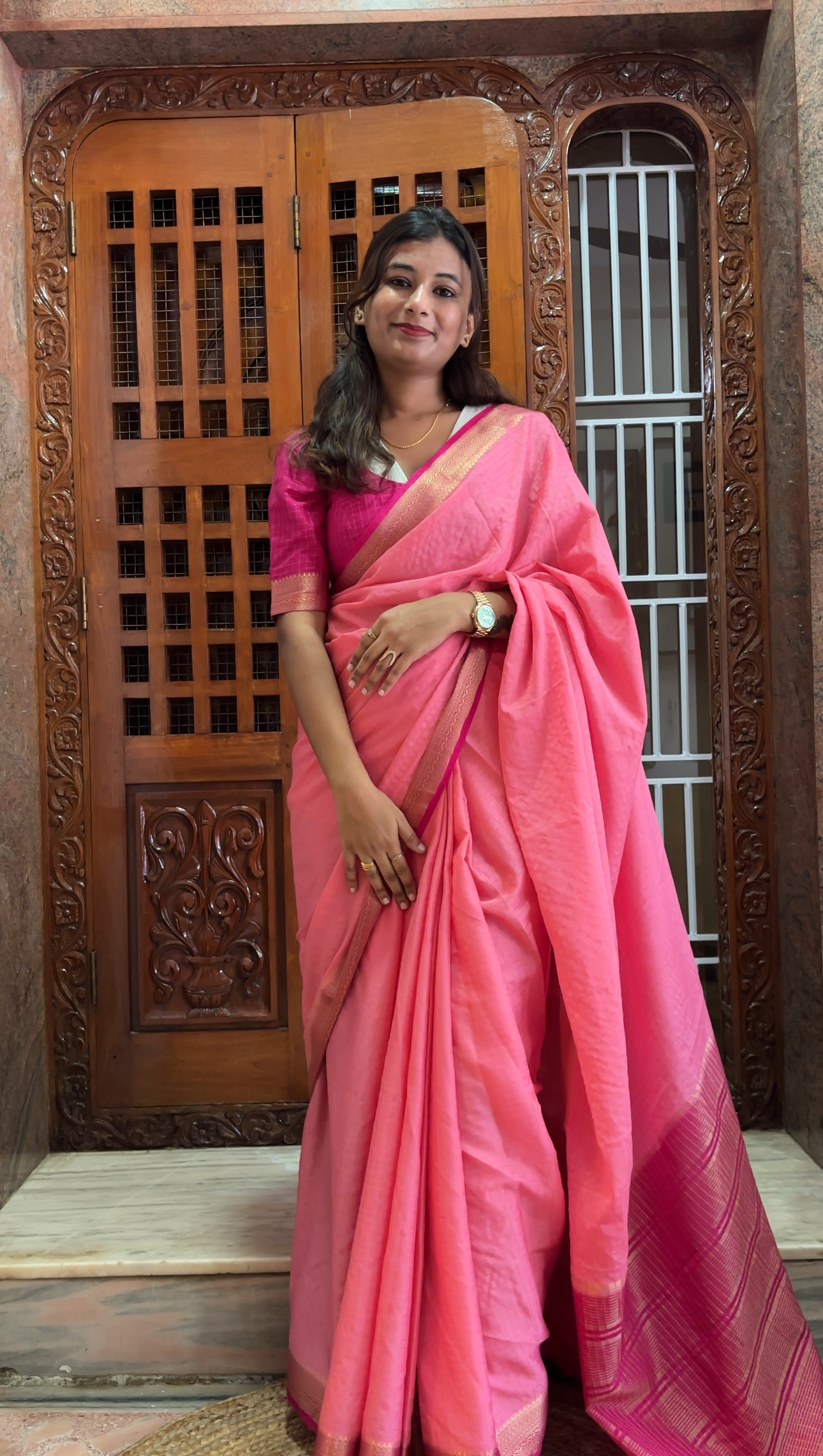 Crepe silk checks saree