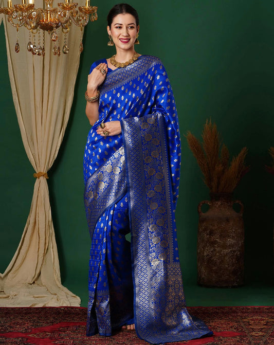 Blue banarasi zip and go saree