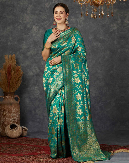 Green banarasi zip and go saree