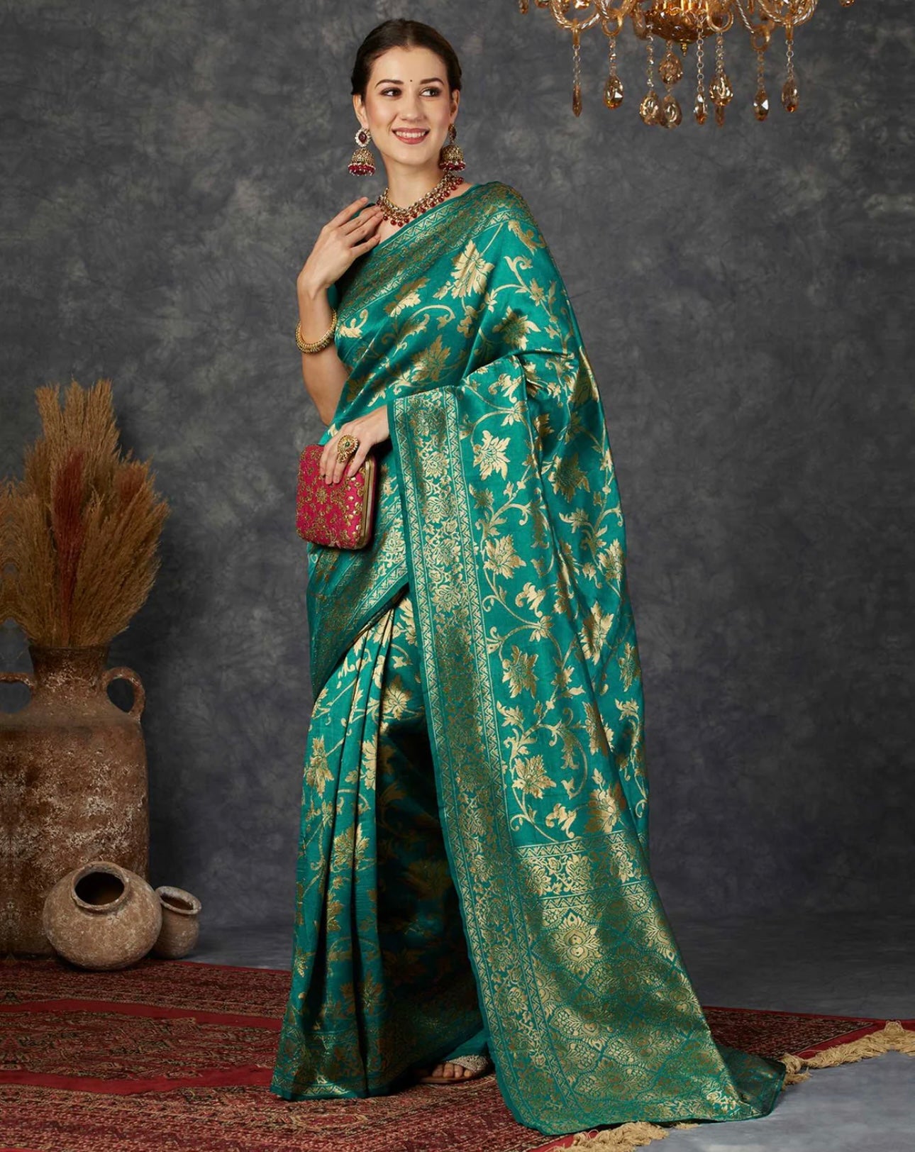 Green banarasi zip and go saree