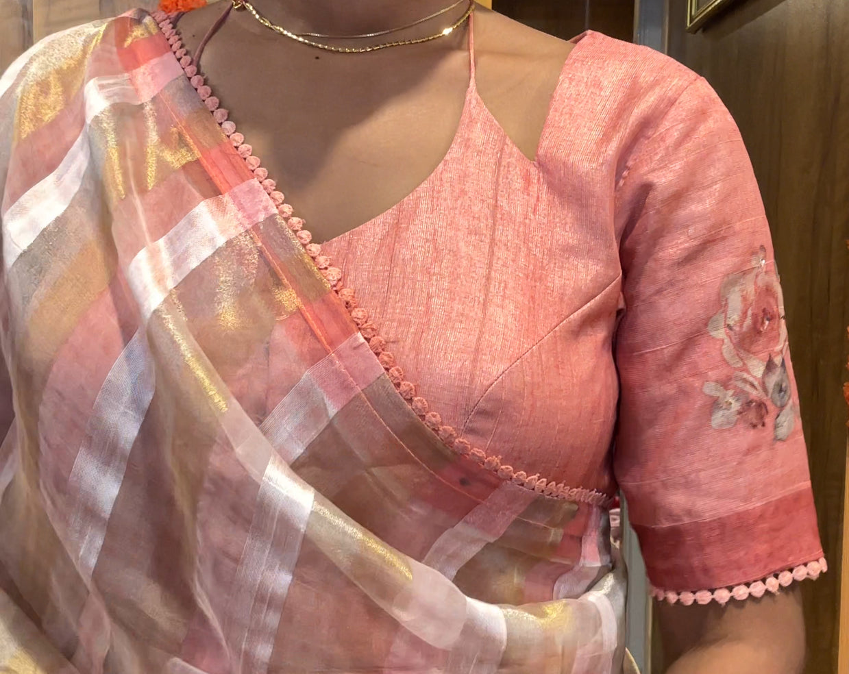 Organza Tissue party wear saree with padded blouse