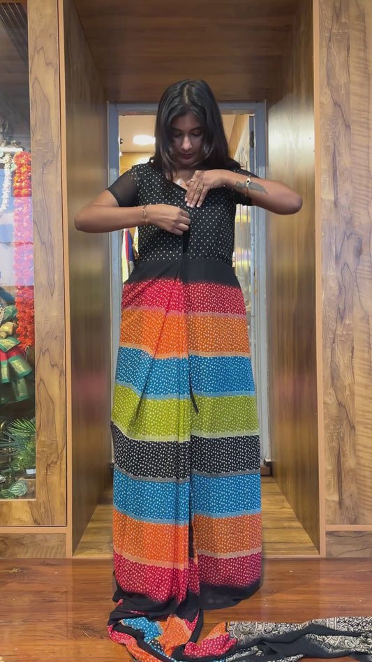 Multi colour georgette saree