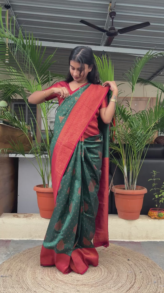 Green red banarasi silk