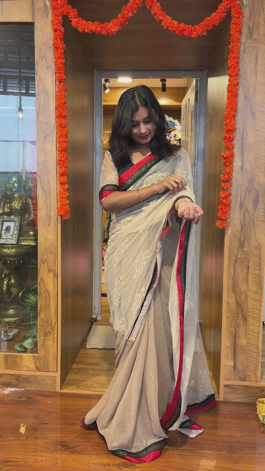 Cream net party wear