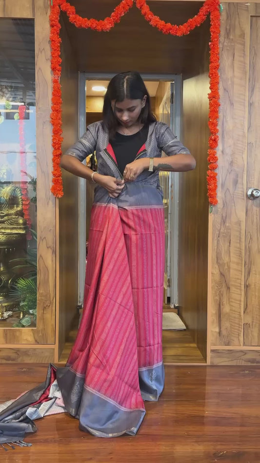 Red black tussar silk