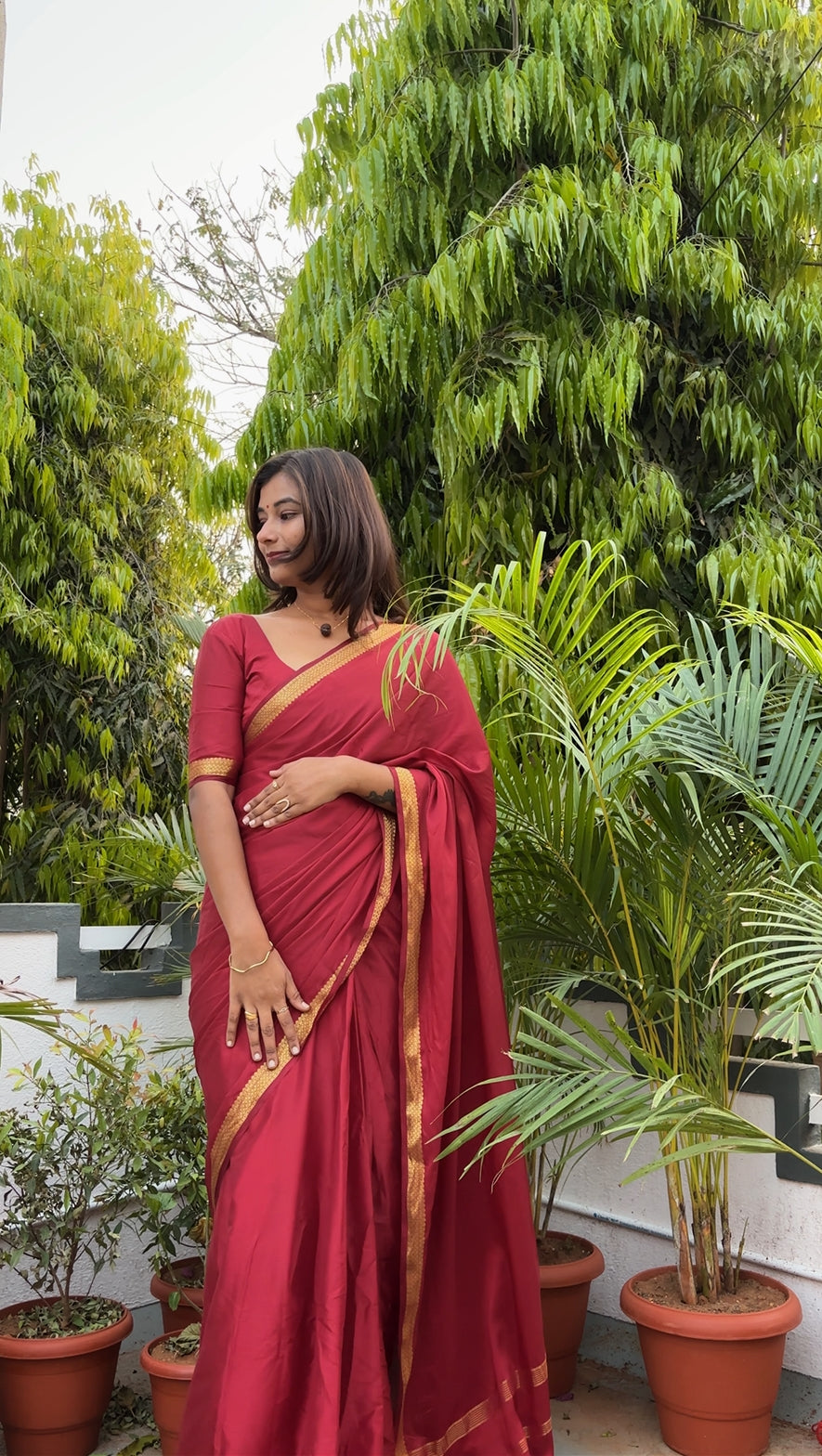 Maroon Mysore crepe silk saree