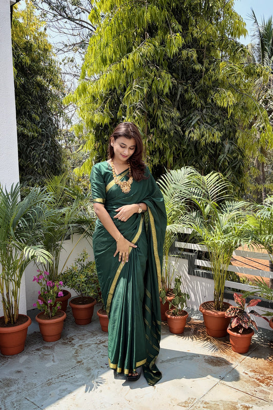woman wearing zip saree ready to wear saree look modern working woman in pre stitched saree easy wear saree styling for office zip saree outfit elegant look ready to wear saree daily styling