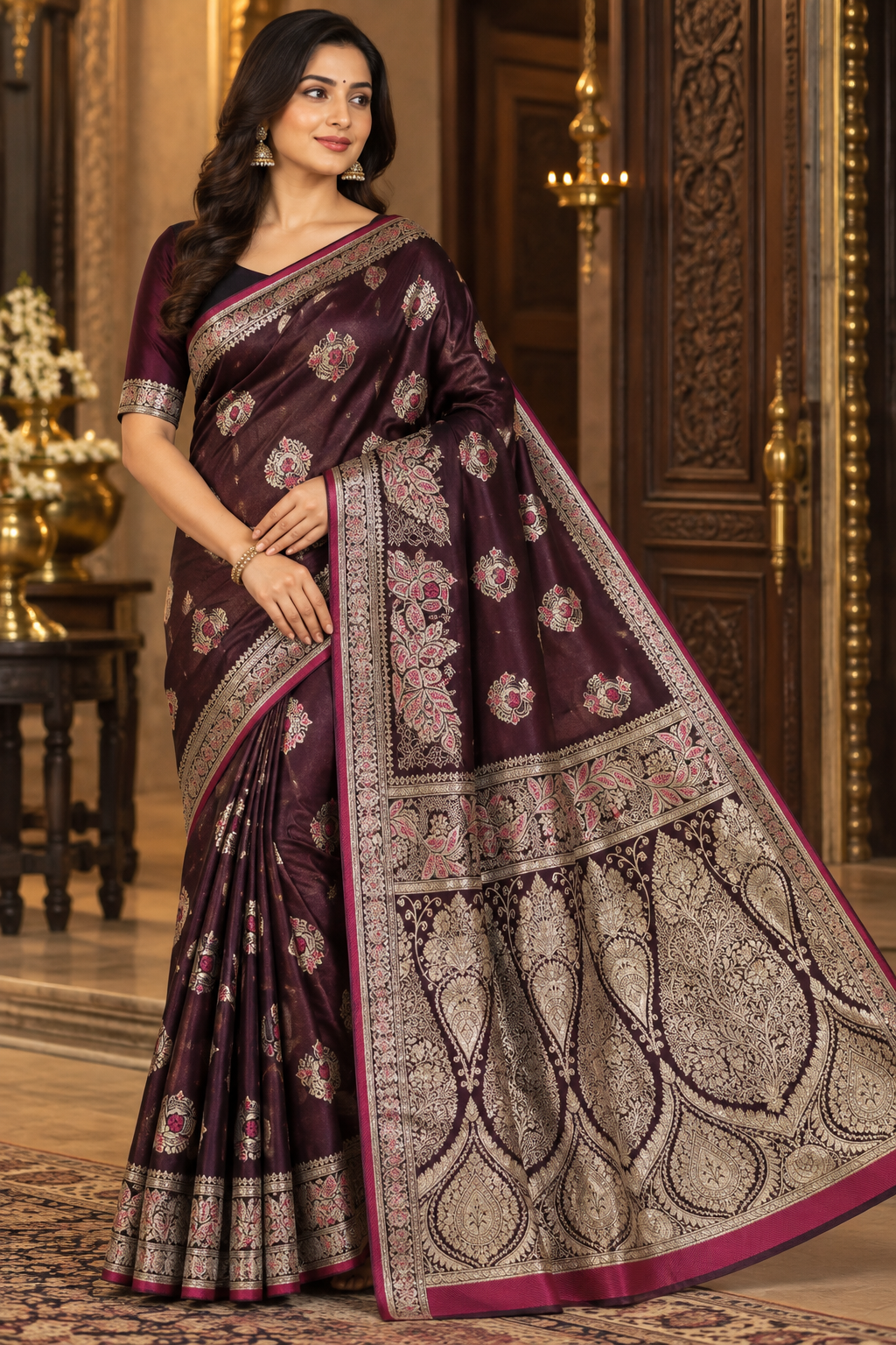 Satin Banarasi Zip & go saree )