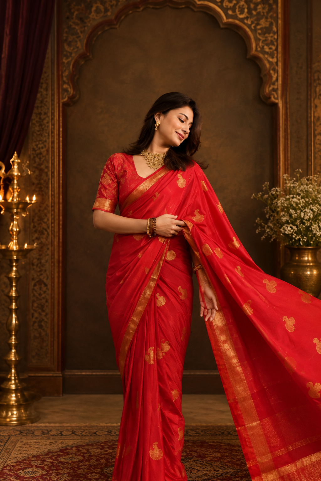 Mysore crepe silk peacock butti saree