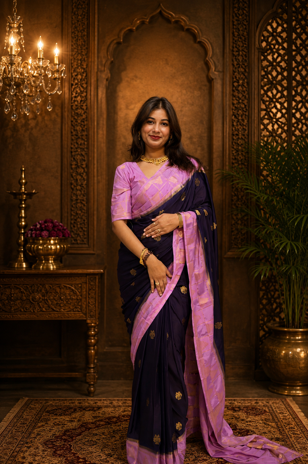 Mysore crepe silk temple  border saree