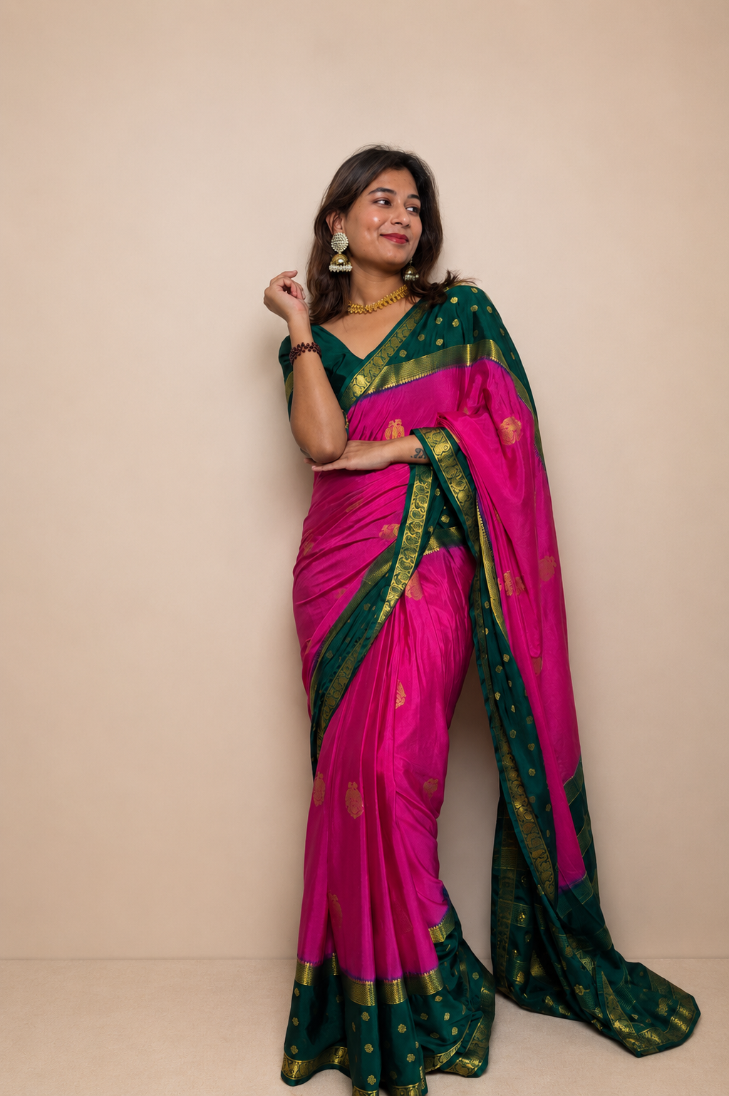 Mysore crepe silk gandaberunda border saree