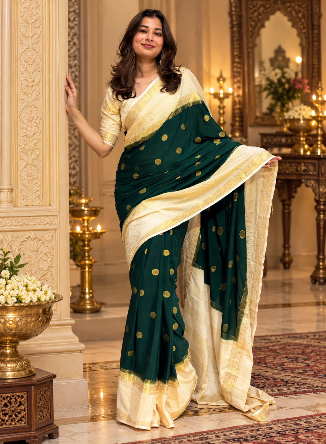 Mysore crepe silk checks border saree
