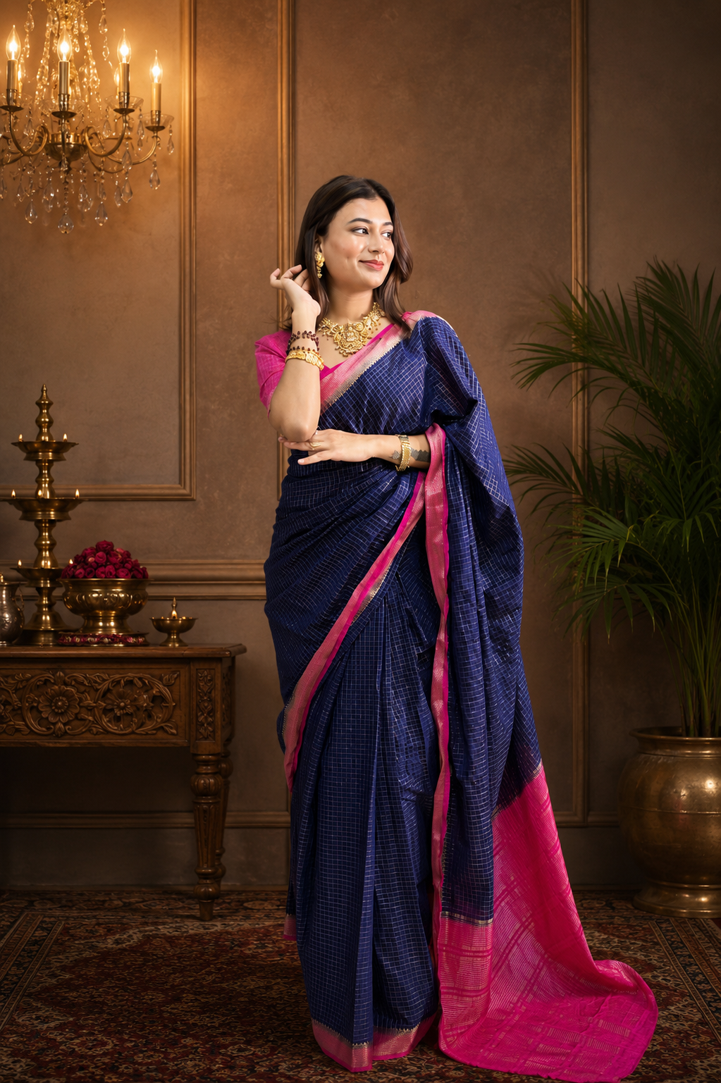 Mysore crepe silk small checks saree