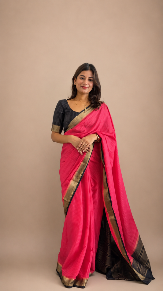 Crepe silk checks saree