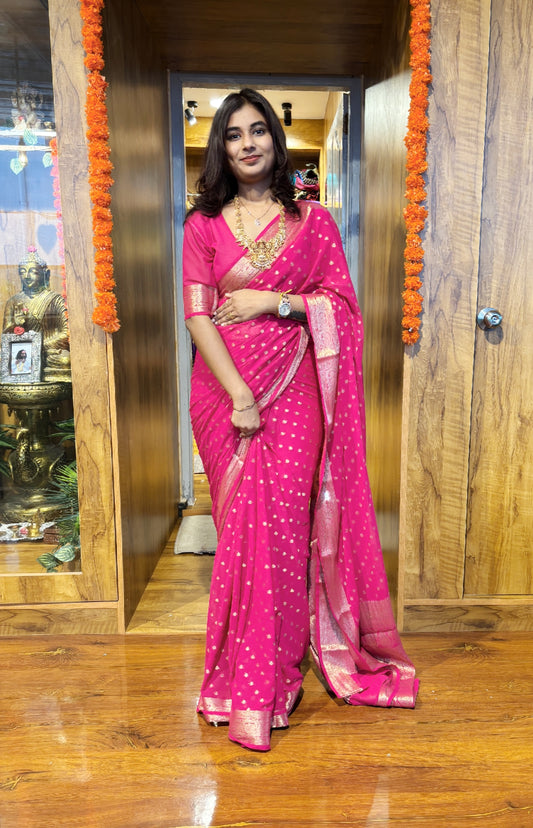 Pure georgette saree(4pieces left) all sarees come with elbow length sleeves
