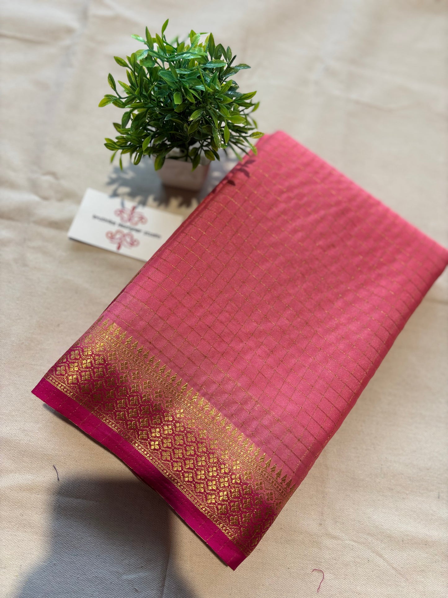Semi Mysore silk checks(1pieces left) all sarees come with elbow length sleeves