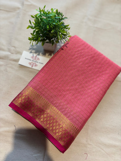 Semi Mysore silk checks(1pieces left) all sarees come with elbow length sleeves
