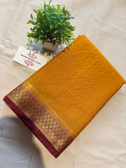 Semi Mysore silk checks(1pieces left) all sarees come with elbow length sleeves