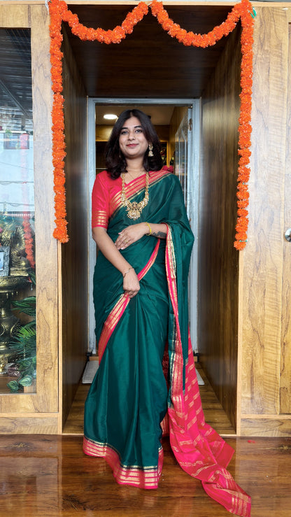 Semi Mysore silk sarees all sarees come with elbow length sleeves