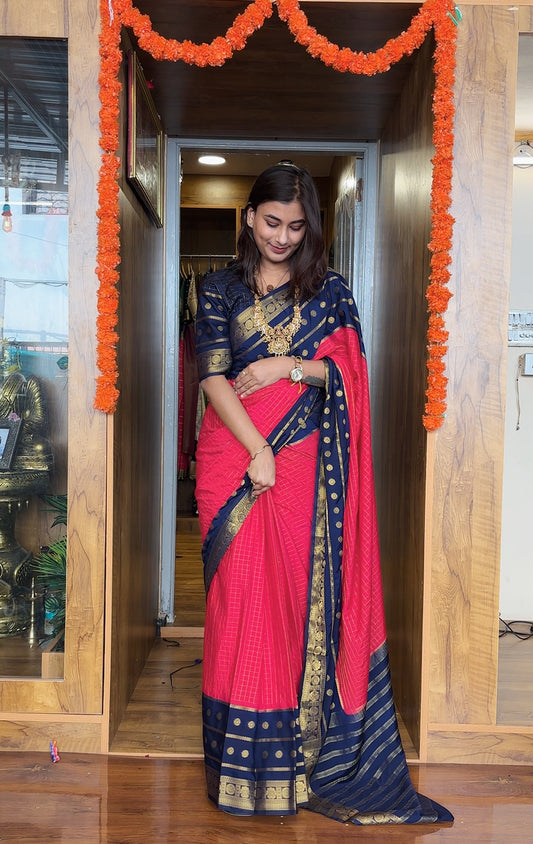 Semi Mysore silk checks contrast