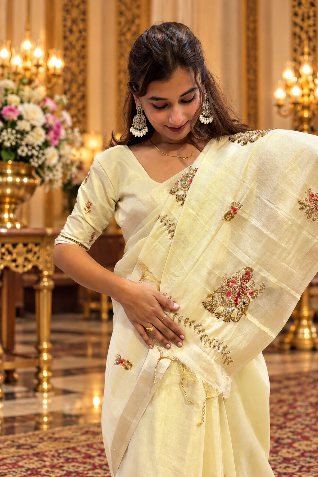 Linen handwork saree