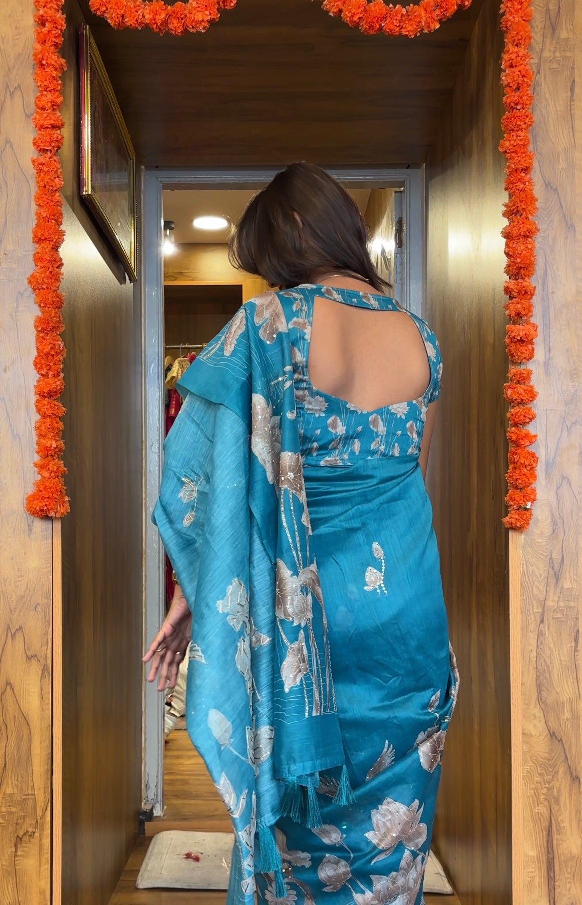 Party wear saree with padded blouse